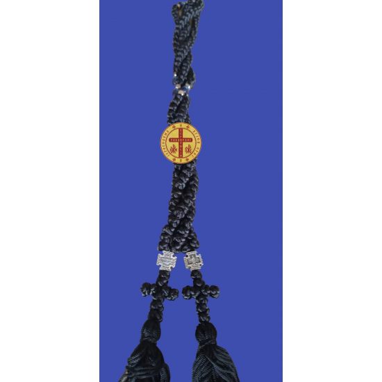 Rosary Rope with 100 Knots and an Iron Cross Design - Blue Bead